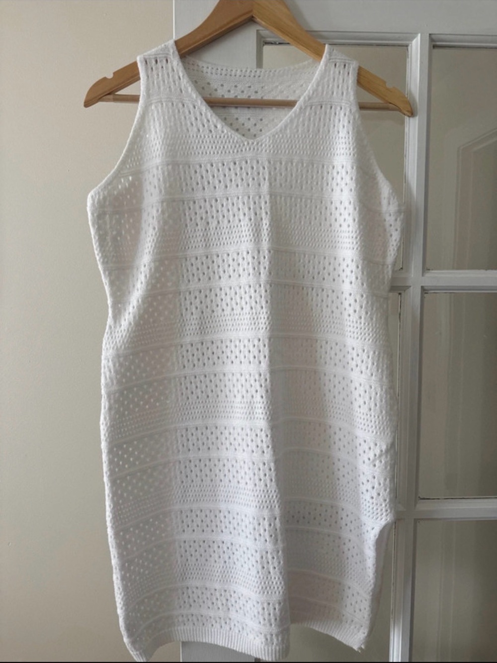 White Crochet Knit Swim Coverup Dress - Women very stretchy